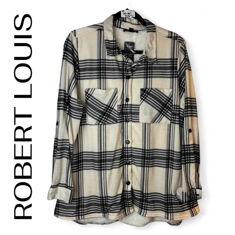 ROBERT LOUIS Sherpa Lined Button-Down Shacket Size 2X Jacket NEW - Picture 1 of 5